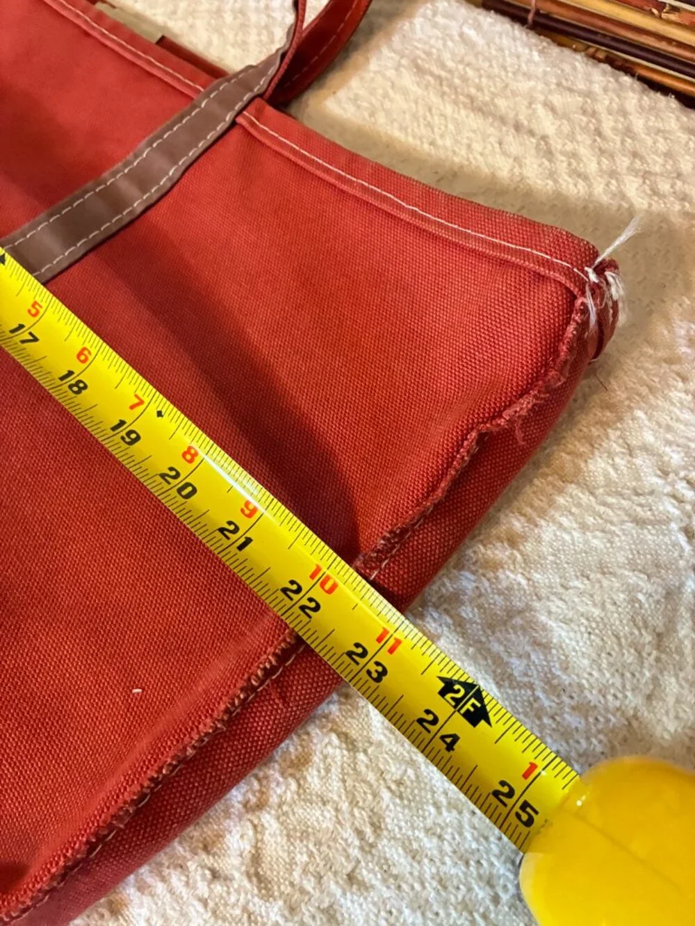 Vintage L.L. Bean XL Boat & Tote Bag Burnt Orange Brown Long Handle